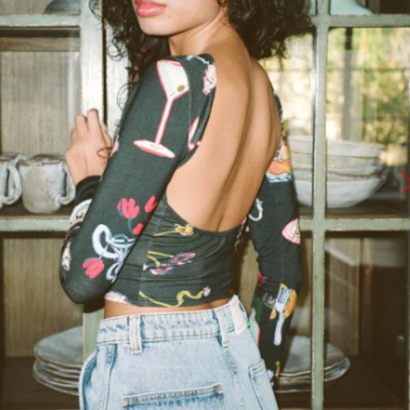 Lisa Says Gah Tops - Rowan Top LISA SAYS GAH - Set the Table Caviar - SMALL ONLY